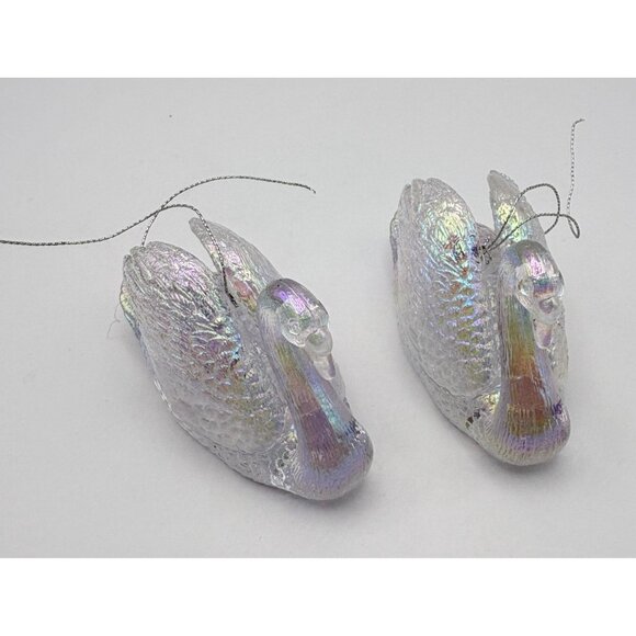 Iridescent Glass Swan Christmas Ornament Set Of Two 3 Inches Hanging Decor Holid - Picture 3 of 8